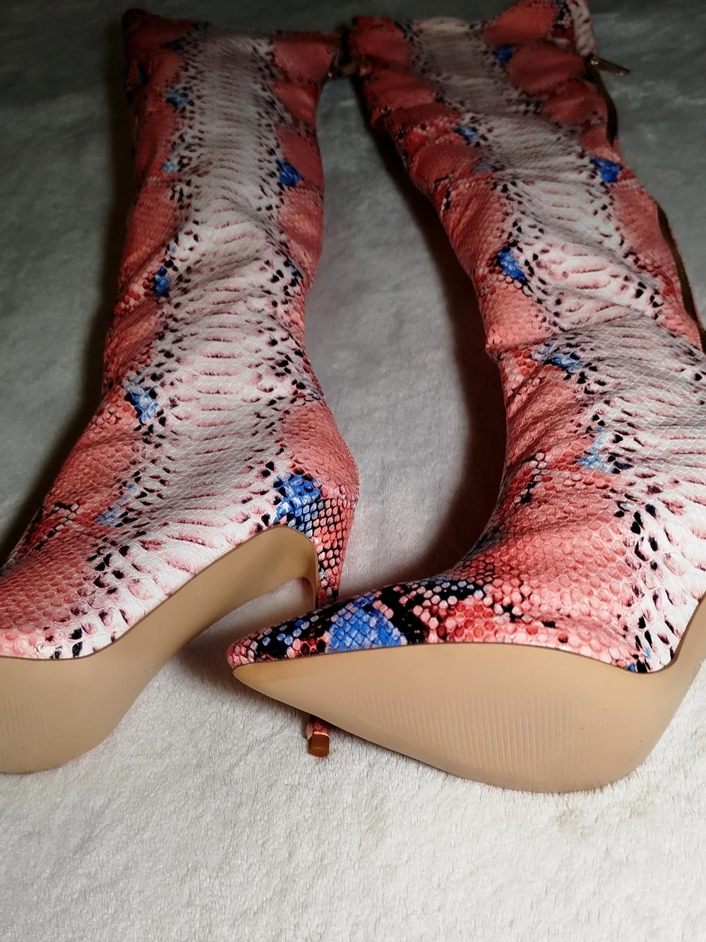 Women’s Pink Snake Print Thigh High Stiletto Boots Size 8.5 New No Brand